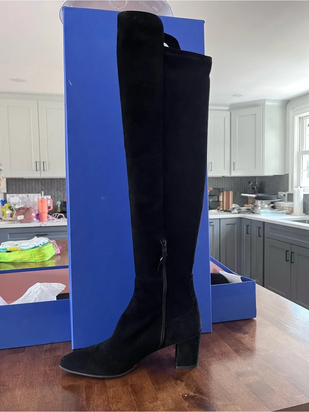 Stuart Weitzman Black Suede and Leather  over the knee boots
